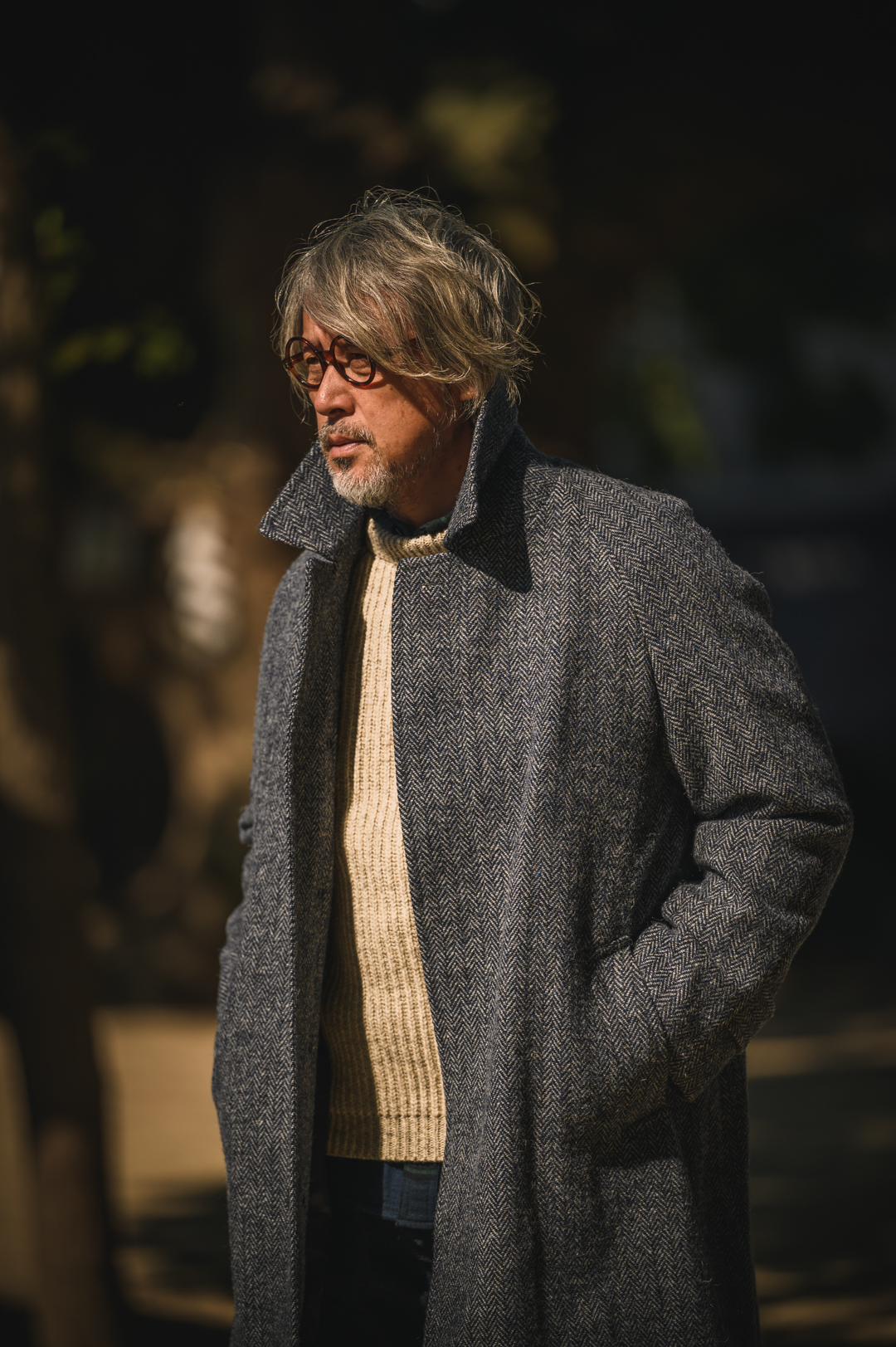 Tailored Balmacaan Coat Hand Woven Tweed Storm Gray – BONCOURA